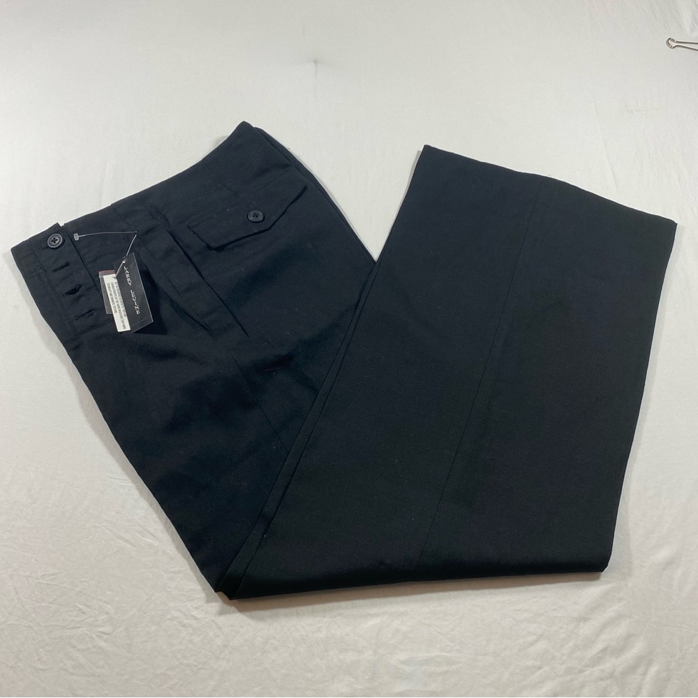 Larry Levine Linen  Black Wide Leg Pants  Side Buttons NWT Summer Natural Office